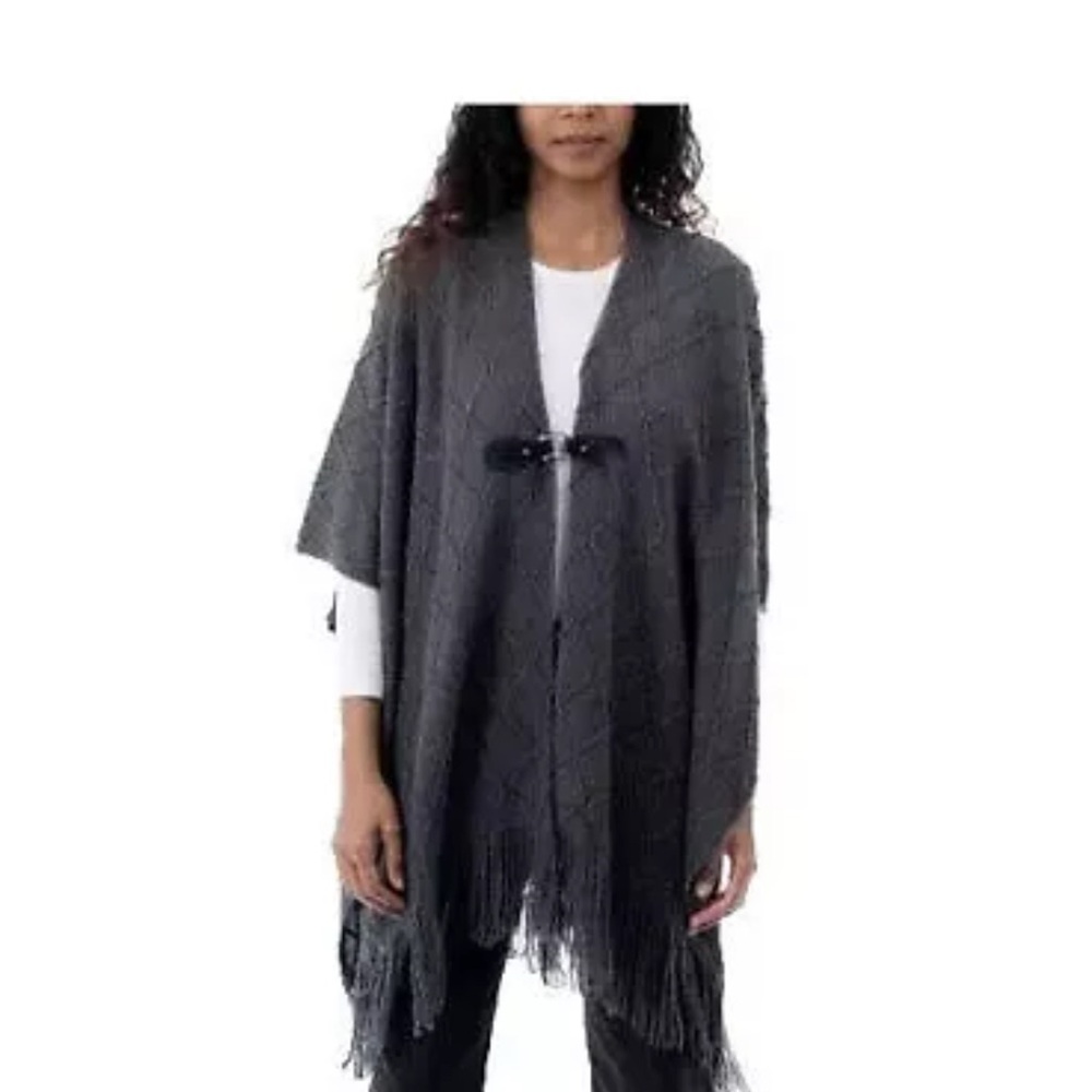 Style & co. Women’s gray poncho sweater buckle closure size one